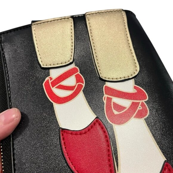 Black Top Handle Purse Ballet Shoes Design Small Zip Bag Cute Novelty Handbag - Picture 2 of 6